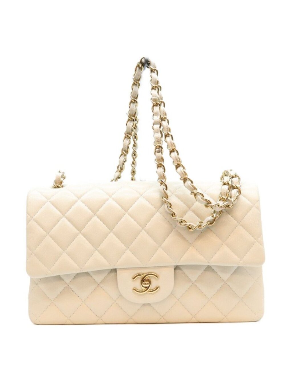 Chanel Light Gray Caviar Maxi Quilted 30 Double Flap Shoulder Bag
